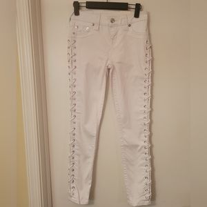True Religion White Lace Up Side Super Skinny Jeans, Size 26